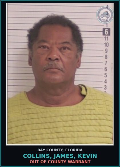CCW arrest card for COLLINS, JAMES, KEVIN in Bay County: OUT OF COUNTY WARRANT