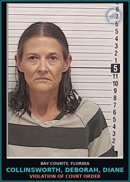 CCW arrest card for COLLINSWORTH, DEBORAH, DIANE in Bay County: VIOLATION OF COURT ORDER