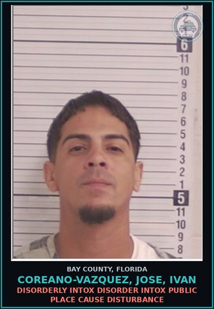 CCW arrest card for COREANO-VAZQUEZ, JOSE, IVAN in Bay County: SIMPLE ASSLT INTENT THREAT TO DO VIOLENCE