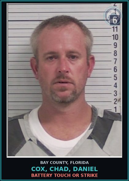 CCW arrest card for COX, CHAD, DANIEL in Bay County: BATTERY TOUCH OR STRIKE