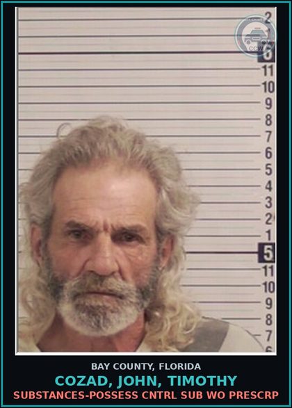 CCW arrest card for COZAD, JOHN, TIMOTHY in Bay County: DRUGS-POSSESS CNTRL SUB WO PRESCRIPTION