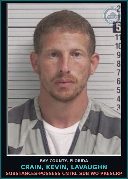 CCW arrest card for CRAIN, KEVIN, LAVAUGHN in Bay County: DRUGS-POSSESS CNTRL SUB WO PRESCRIPTION