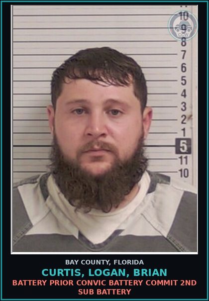 CCW arrest card for CURTIS, LOGAN, BRIAN in Bay County: BATTERY PRIOR CONVIC BATTERY COMMIT 2ND SUB BATTERY