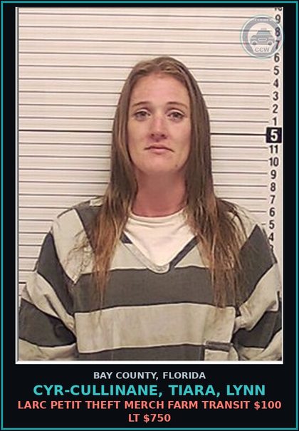 CCW arrest card for CYR-CULLINANE, TIARA, LYNN in Bay County: DRUGS-POSSESS CNTRL SUB WO PRESCRIPTION