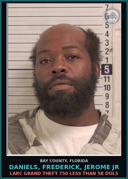CCW arrest card for DANIELS, FREDERICK, JEROME JR in Bay County: LARC GRAND THEFT 750 LESS THAN 5K DOLS