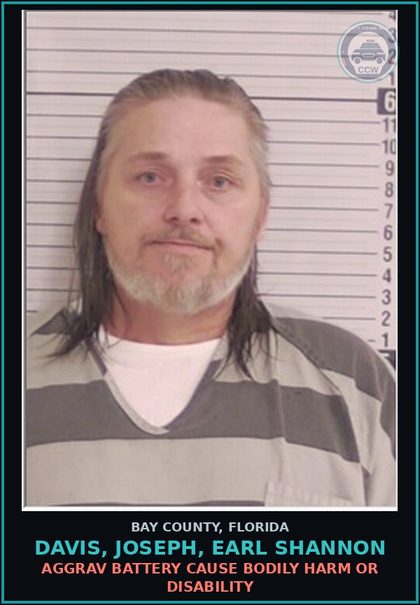 CCW arrest card for DAVIS, JOSEPH, EARL SHANNON in Bay County: AGGRAV BATTERY CAUSE BODILY HARM OR DISABILITY