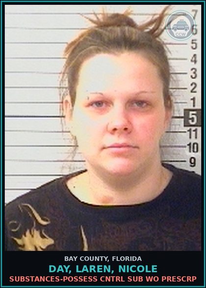 CCW arrest card for DAY, LAREN, NICOLE in Bay County: DRUGS-POSSESS CNTRL SUB WO PRESCRIPTION