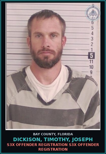 CCW arrest card for DICKISON, TIMOTHY, JOSEPH in Bay County: s3x OFFENDER REGISTRATION s3x OFFENDER REGISTRATION