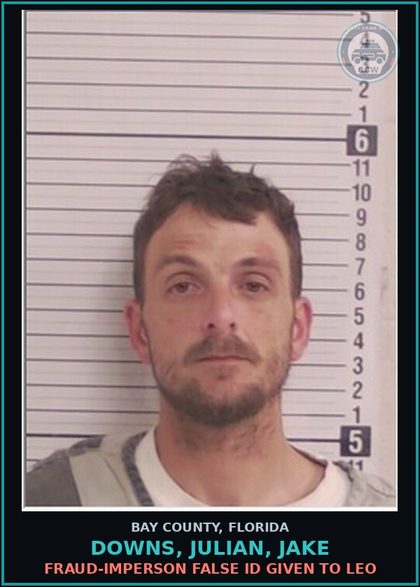 CCW arrest card for DOWNS, JULIAN, JAKE in Bay County: DOM:OUT OF COUNTY WARRANT