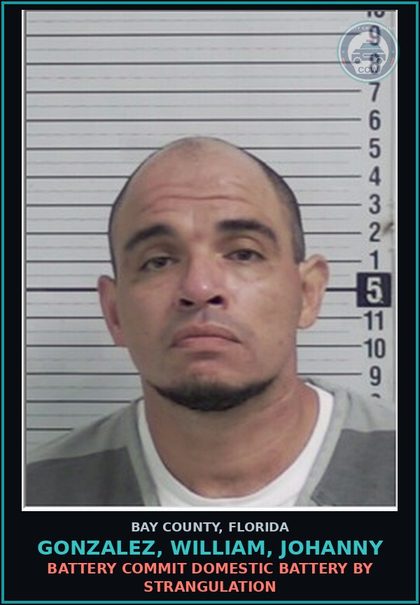 CCW arrest card for GONZALEZ, WILLIAM, JOHANNY in Bay County: BATTERY COMMIT DOMESTIC BATTERY BY STRANGULATION