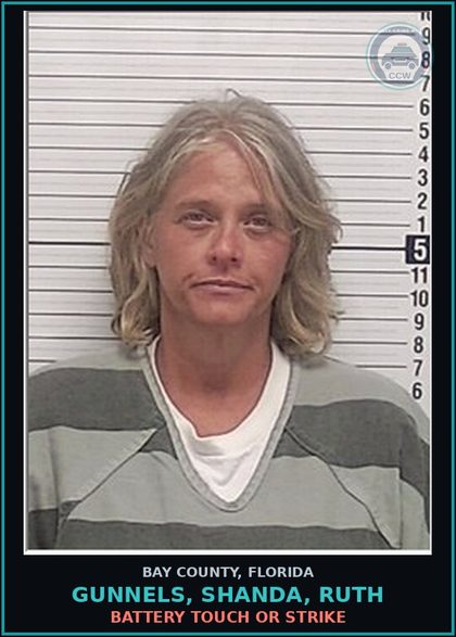CCW arrest card for GUNNELS, SHANDA, RUTH in Bay County: BATTERY TOUCH OR STRIKE