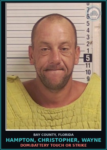 CCW arrest card for HAMPTON, CHRISTOPHER, WAYNE in Bay County: DOM:BATTERY TOUCH OR STRIKE