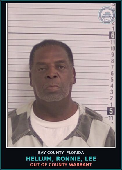 CCW arrest card for HELLUM, RONNIE, LEE in Bay County: OUT OF COUNTY WARRANT