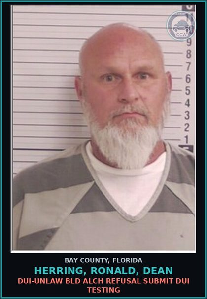CCW arrest card for HERRING, RONALD, DEAN in Bay County: DUI-UNLAW BLD ALCH REFUSAL SUBMIT DUI TESTING