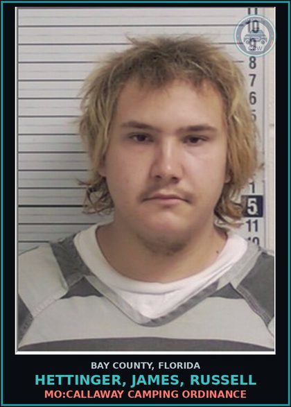 CCW arrest card for HETTINGER, JAMES, RUSSELL in Bay County: MO:CALLAWAY CAMPING ORDINANCE
