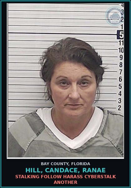 CCW arrest card for HILL, CANDACE, RANAE in Bay County: STALKING FOLLOW HARASS CYBERSTALK ANOTHER
