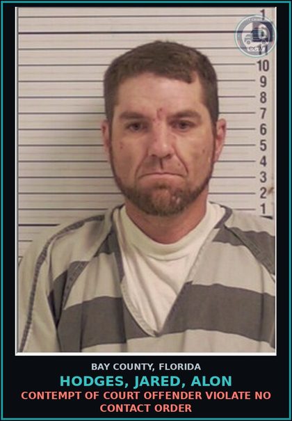 CCW arrest card for HODGES, JARED, ALON in Bay County: CONTEMPT OF COURT OFFENDER VIOLATE NO CONTACT ORDER
