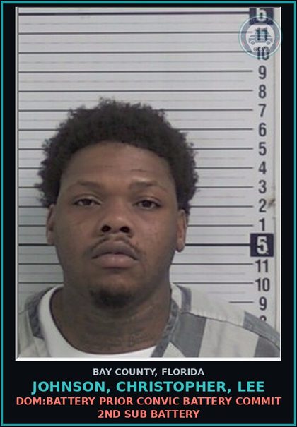 CCW arrest card for JOHNSON, CHRISTOPHER, LEE in Bay County: DOM:BATTERY PRIOR CONVIC BATTERY COMMIT 2ND SUB BATTERY