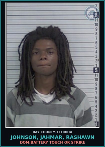 CCW arrest card for JOHNSON, JAHMAR, RASHAWN in Bay County: DOM:BATTERY TOUCH OR STRIKE