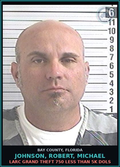CCW arrest card for JOHNSON, ROBERT, MICHAEL in Bay County: LARC GRAND THEFT 750 LESS THAN 5K DOLS