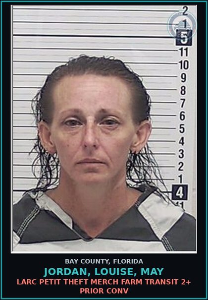CCW arrest card for JORDAN, LOUISE, MAY in Bay County: BURGL OCCUPIED DWELLING UNARMED