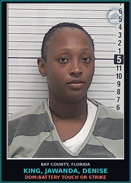 CCW arrest card for KING, JAWANDA, DENISE in Bay County: DOM:BATTERY TOUCH OR STRIKE