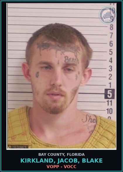 CCW arrest card for KIRKLAND, JACOB, BLAKE in Bay County: VOPP - VOCC