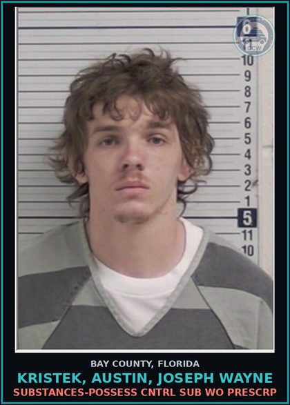 CCW arrest card for KRISTEK, AUSTIN, JOSEPH WAYNE in Bay County: DRUGS-POSSESS CNTRL SUB WO PRESCRIPTION