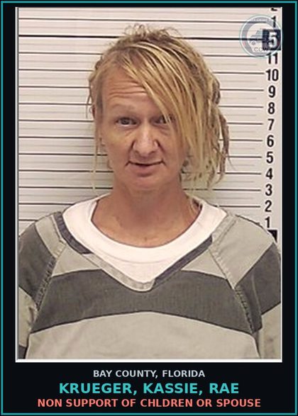 CCW arrest card for KRUEGER, KASSIE, RAE in Bay County: NON SUPPORT OF CHILDREN OR SPOUSE