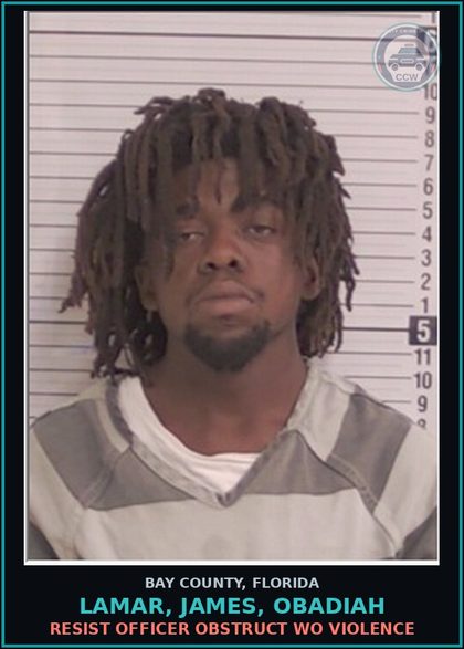 CCW arrest card for LAMAR, JAMES, OBADIAH in Bay County: RESIST OFFICER OBSTRUCT WO VIOLENCE