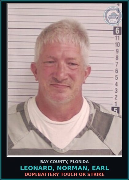 CCW arrest card for LEONARD, NORMAN, EARL in Bay County: DOM:BATTERY TOUCH OR STRIKE