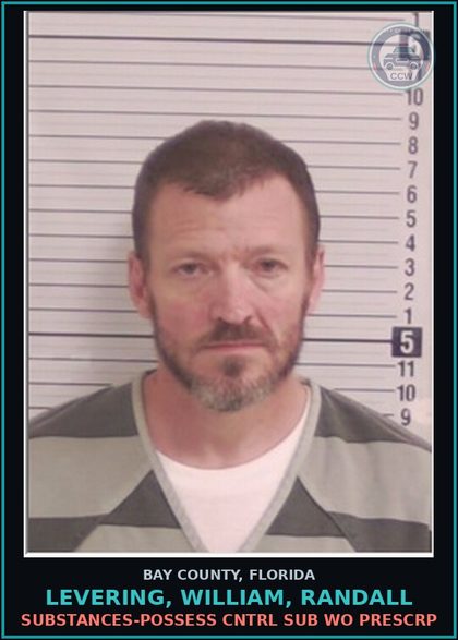 CCW arrest card for LEVERING, WILLIAM, RANDALL in Bay County: DRUGS-POSSESS CNTRL SUB WO PRESCRIPTION