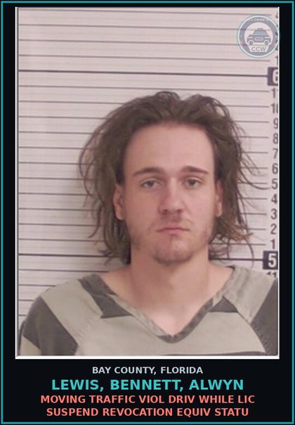 CCW arrest card for LEWIS, BENNETT, ALWYN in Bay County: MOVING TRAFFIC VIOL DRIV WHILE LIC SUSPEND REVOCATION EQUIV STATU