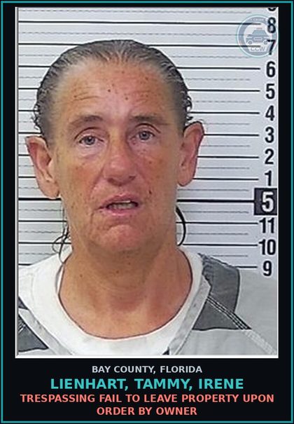 CCW arrest card for LIENHART, TAMMY, IRENE in Bay County: TRESPASSING FAIL TO LEAVE PROPERTY UPON ORDER BY OWNER