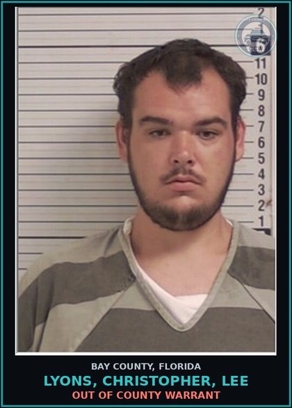 CCW arrest card for LYONS, CHRISTOPHER, LEE in Bay County: OUT OF COUNTY WARRANT