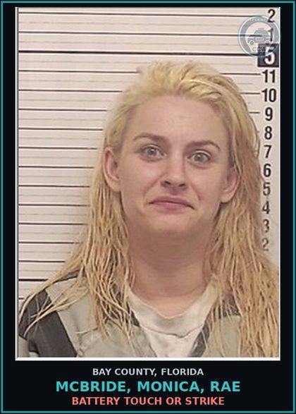 CCW arrest card for MCBRIDE, MONICA, RAE in Bay County: BATTERY TOUCH OR STRIKE