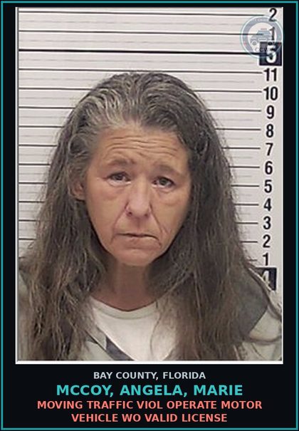 CCW arrest card for MCCOY, ANGELA, MARIE in Bay County: MOVING TRAFFIC VIOL OPERATE MOTOR VEHICLE WO VALID LICENSE
