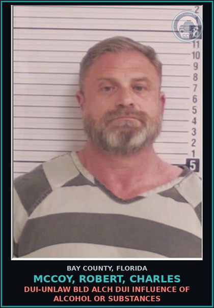 CCW arrest card for MCCOY, ROBERT, CHARLES in Bay County: DUI-UNLAW BLD ALCH DUI INFLUENCE OF ALCOHOL OR DRUGS