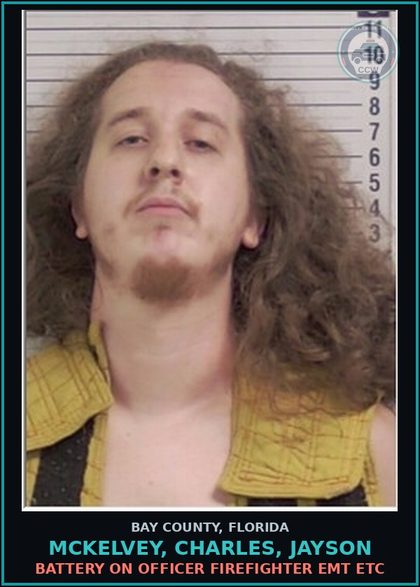 CCW arrest card for MCKELVEY, CHARLES, JAYSON in Bay County: BATTERY ON OFFICER FIREFIGHTER EMT ETC