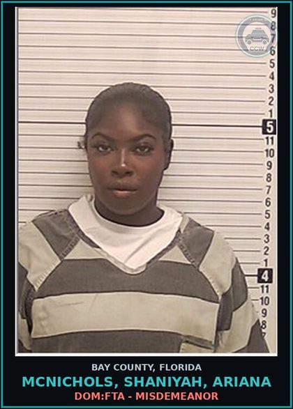 CCW arrest card for MCNICHOLS, SHANIYAH, ARIANA in Bay County: DOM:FTA - MISDEMEANOR
