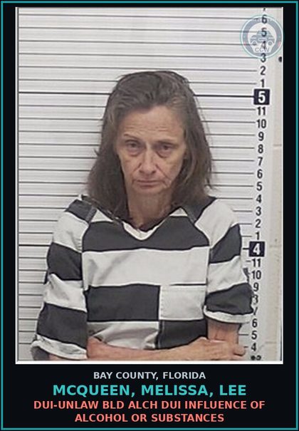 CCW arrest card for MCQUEEN, MELISSA, LEE in Bay County: DUI-UNLAW BLD ALCH DUI INFLUENCE OF ALCOHOL OR DRUGS