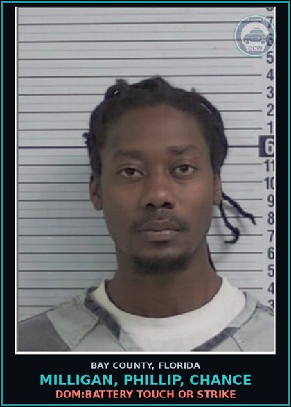 CCW arrest card for MILLIGAN, PHILLIP, CHANCE in Bay County: DOM:BATTERY TOUCH OR STRIKE