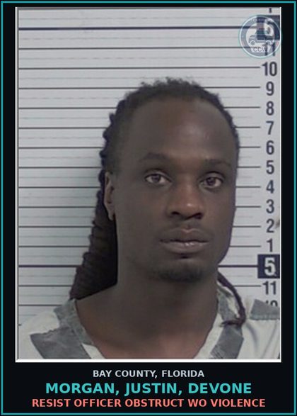 CCW arrest card for MORGAN, JUSTIN, DEVONE in Bay County: DRUGS-POSSESS CNTRL SUB WO PRESCRIPTION