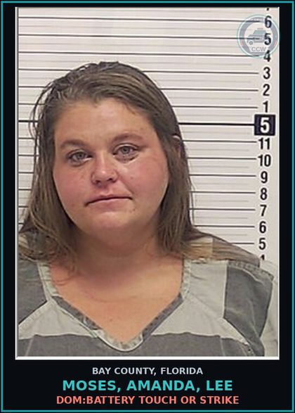 CCW arrest card for MOSES, AMANDA, LEE in Bay County: DOM:BATTERY TOUCH OR STRIKE