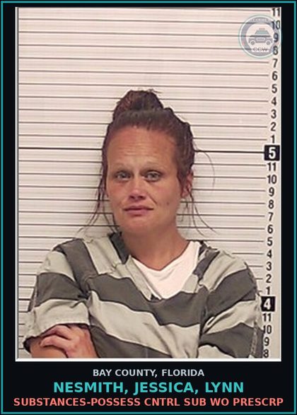 CCW arrest card for NESMITH, JESSICA, LYNN in Bay County: DRUGS-POSSESS CNTRL SUB WO PRESCRIPTION
