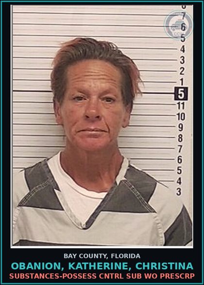 CCW arrest card for OBANION, KATHERINE, CHRISTINA in Bay County: DRUGS-POSSESS CNTRL SUB WO PRESCRIPTION