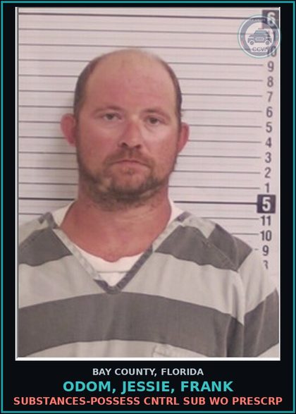CCW arrest card for ODOM, JESSIE, FRANK in Bay County: DRUGS-POSSESS CNTRL SUB WO PRESCRIPTION