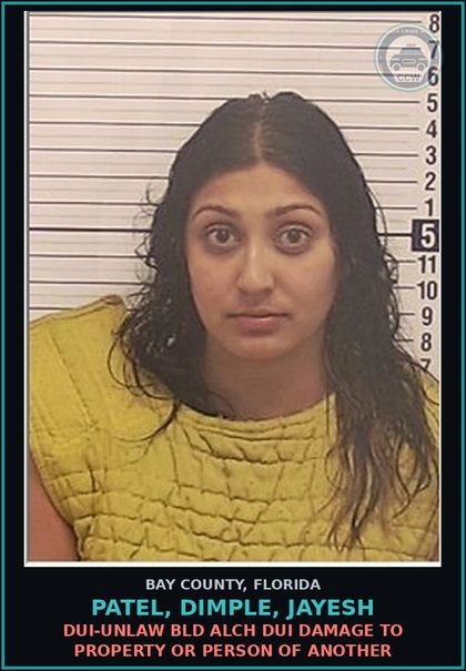 CCW arrest card for PATEL, DIMPLE, JAYESH in Bay County: DUI-UNLAW BLD ALCH DUI DAMAGE TO PROPERTY OR PERSON OF ANOTHER