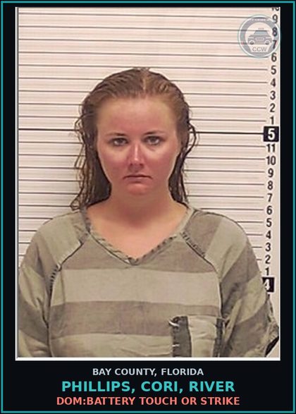 CCW arrest card for PHILLIPS, CORI, RIVER in Bay County: DOM:BATTERY TOUCH OR STRIKE
