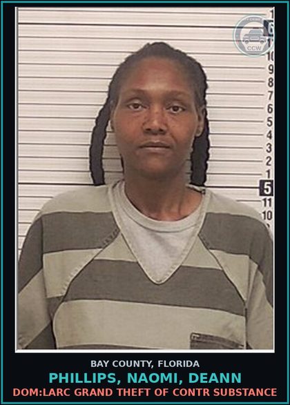 CCW arrest card for PHILLIPS, NAOMI, DEANN in Bay County: DRUGS-POSSESS CNTRL SUB WO PRESCRIPTION